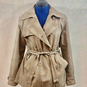 Tan & Brown Plaid 3/4 Trench Jacket